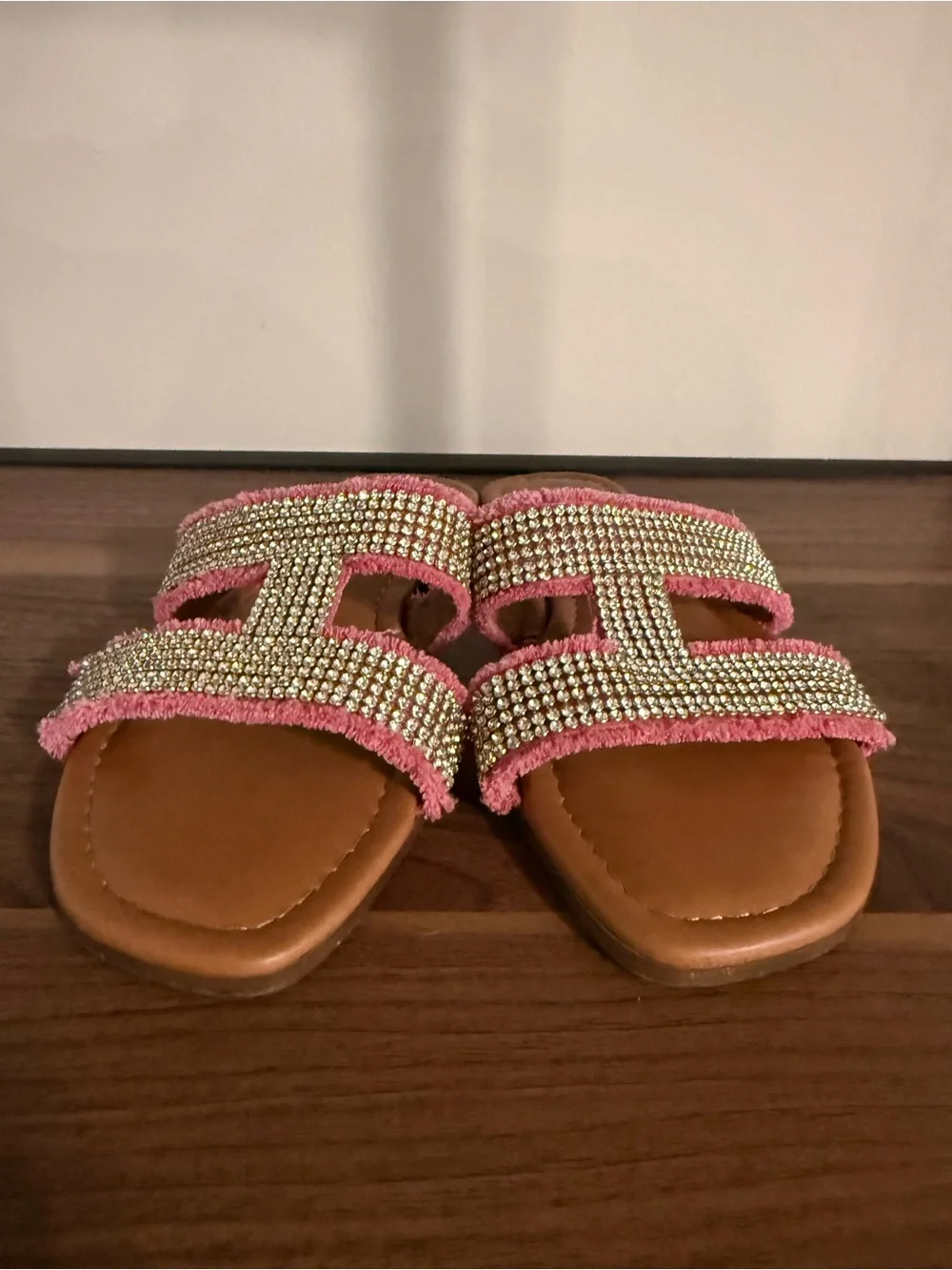 Kelly & Katie Pink Crystal Embellished Slide Sandals